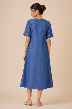CHAMBRAY THREAD WORK DRESS detail 5