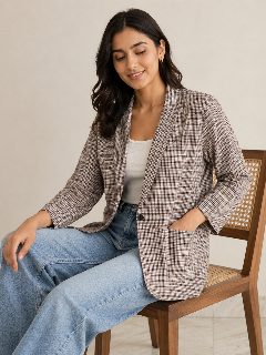 Urban Plaid Relaxed Blazer detail 4